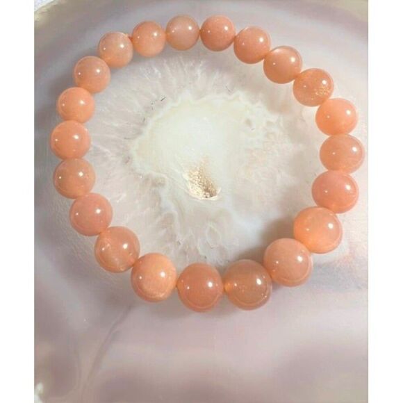 High Quality Peach Moonstone Beaded Stretch Bracelet - 10mm beads - Picture 1 of 4